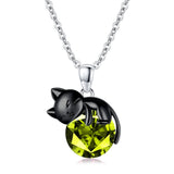 Sterling Silver Birthstone Black Cat Pendant Necklace