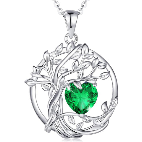 Sterling Silver Heart Birthstone Tree of Life Pendant Necklace