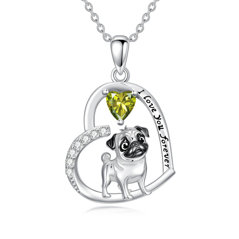 Sterling Silver 12 Month Birthstone Schnauzer Chihuahua Pitbull Pug Pendant Necklace for Women