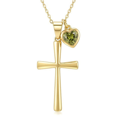 14K Gold  Plated Birthstone Cross Faith Necklace for Women