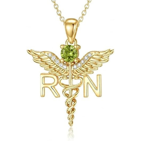 14K Gold  Plated Nurse Caduceus Necklace for Women  RN Registered Graduation Gift