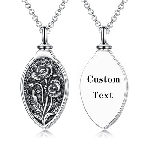 Sterling Silver 12 Month Birth Flower Urn Necklace for Ashes