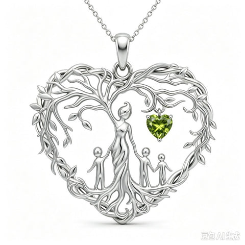 Sterling Silver Heart Pendant Birthstone Tree of Life Mother Child Family Necklace