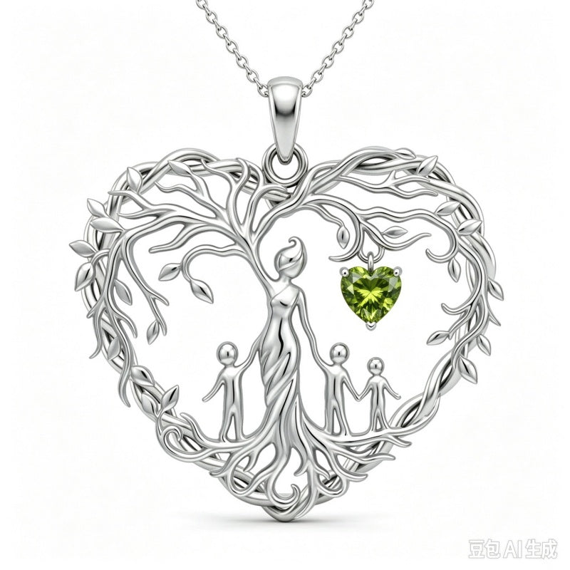 Sterling Silver Heart Pendant Birthstone Tree of Life Mother Child Family Necklace