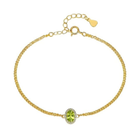 14K Gold Plated Halo Oval Birthstone Cuban Chain Bracelets for Her