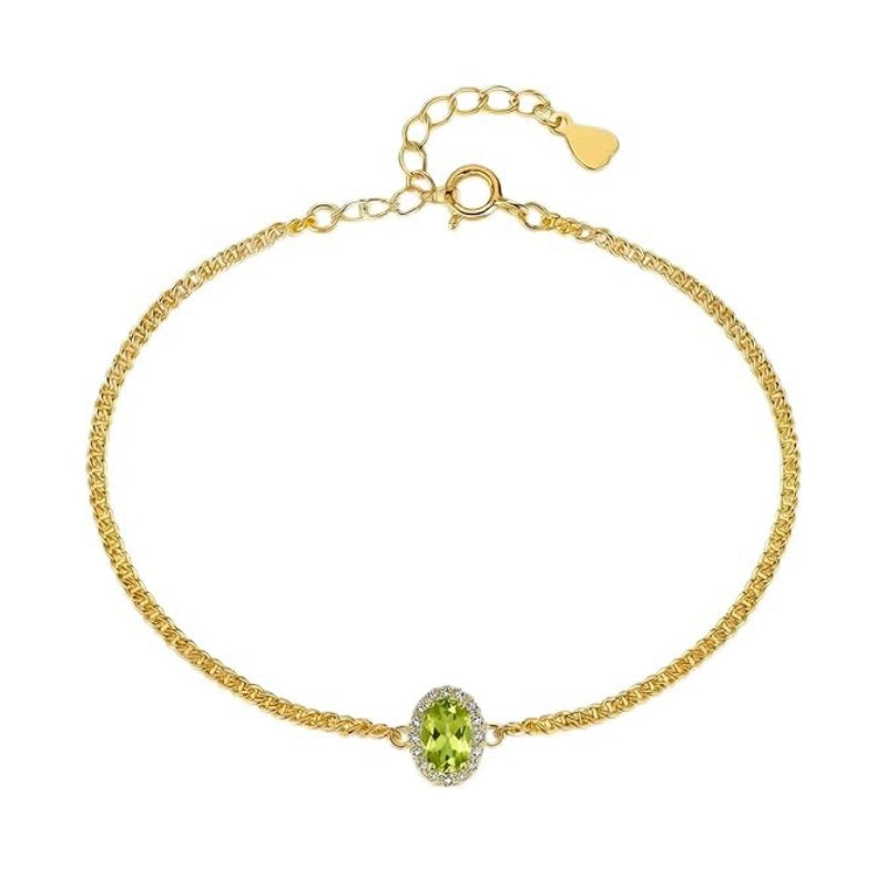 14K Gold Plated Halo Oval Birthstone Cuban Chain Bracelets for Her
