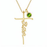 14K Gold Plated Birthstone Sister Cross  Pendant Necklace