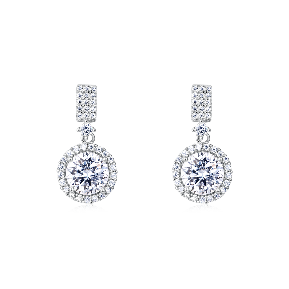 925 Sterling Silver Elegant Moissanite Drop Earrings With Sparkling Cubic Zirconia In Silver Plated Setting