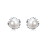 925 Sterling Silver Elegant Pearl Stud Earrings In Silver Floral Setting