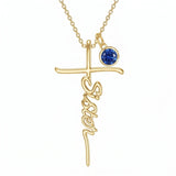 14K Gold Plated Birthstone Sister Cross  Pendant Necklace