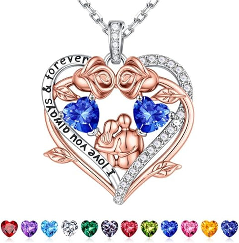 Sterling Silver Heart Birthstone Couple Hugging Necklace for Women Valentine's Day Gift