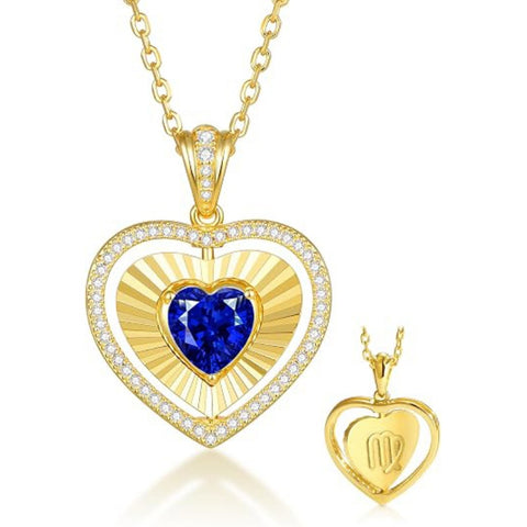 14K Gold  Plated Reversible Heart Birthstone Necklace with Zodiac Engraved Back Gifts for Women