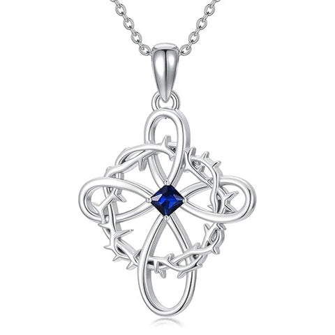 Sterling Silver 12 Birthstones Twisted Cross Necklace for Women