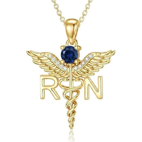 14K Gold  Plated Nurse Caduceus Necklace for Women  RN Registered Graduation Gift