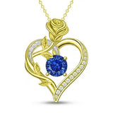 14K Gold Plated 12 Months Birthstone Rose Flower Pendant Necklace Anniversary Birthday Gift