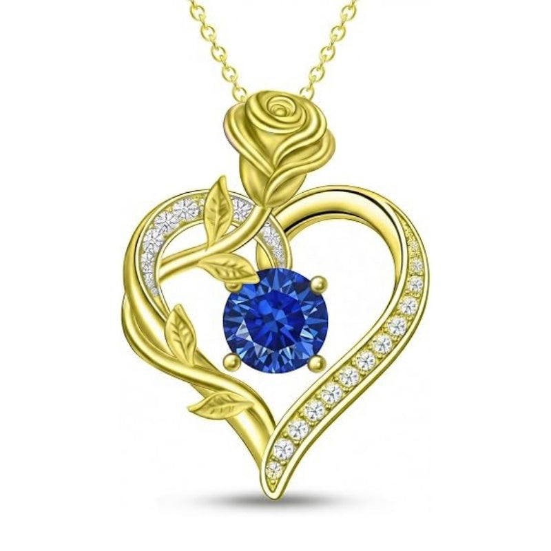 14K Gold Plated 12 Months Birthstone Rose Flower Pendant Necklace Anniversary Birthday Gift