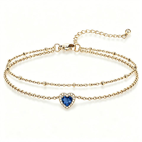 Sterling Silver Birthstone Double Layer Anklet for Beach Weddings, Summer Vacations & Pool Parties