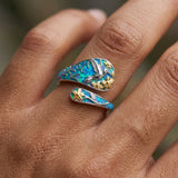 Sterling Silver Turquoise Hummingbird Butterfly Sunflower Adjustable Spoon Ring