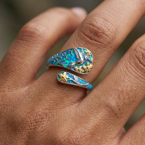 Sterling Silver Turquoise Hummingbird Butterfly Sunflower Adjustable Spoon Ring