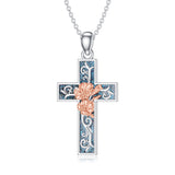 Sterling Silver Turquoise Personalized Engraved 12 Month Birth Flower Cross Pendant Necklace