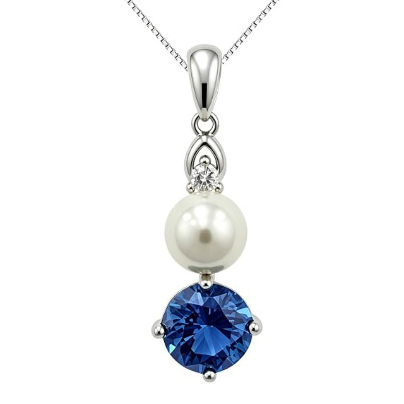 14K Gold Plated Birthstone 8MM  Round Pearl Pendant Necklace for Women