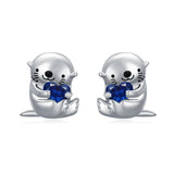 Sterling Silver Birthstone Otter Stud Earrings