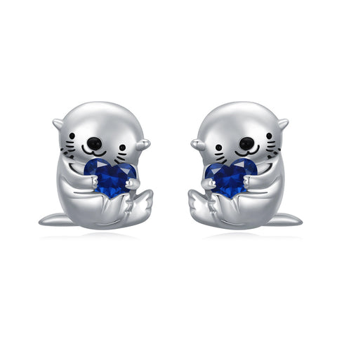 Sterling Silver Birthstone Otter Stud Earrings