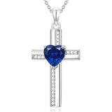 Sterling Silver 12 Birthstones Cross Religious Necklace for Women