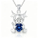 Sterling Silver Birthstone Highland Cow Pendant Necklace Birthday Christmas Gift