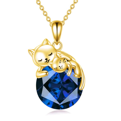 Sterling Silver Birthstone Cat Pendant Necklace