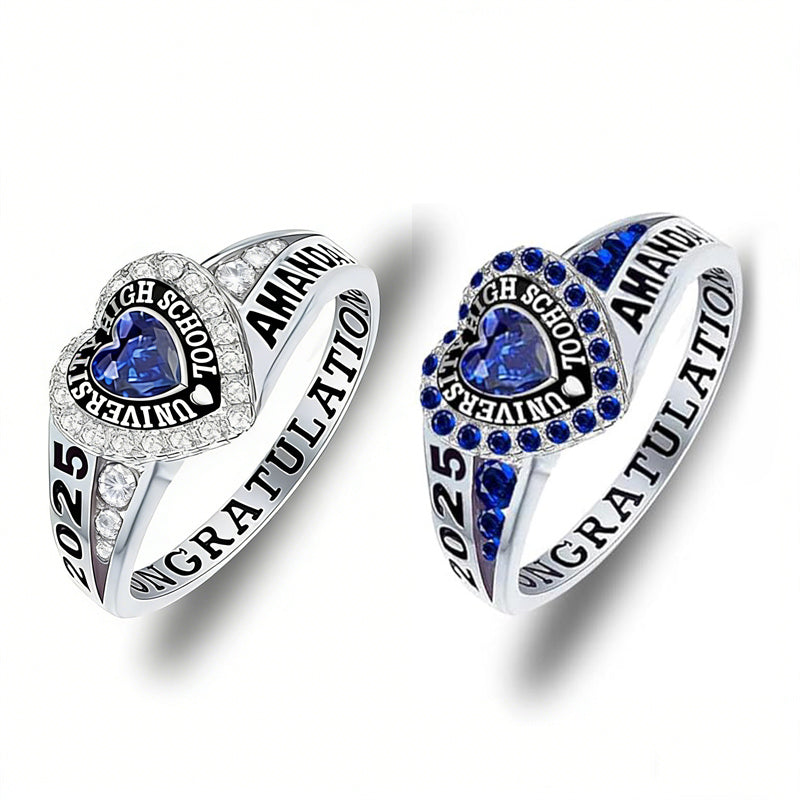 Copper Personalized Birthstone Engraved Class Rings for Women, College Senior High School Ring