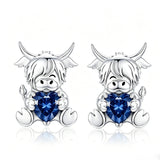 Sterling Silver 12 Month Birthstone Highland Cow Stud Earrings Christmas Gift