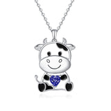 Sterling Silver Birthstone Cow Pendant Necklace