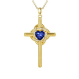 10K 14K 18K Gold Birthstone Cross Pendant Necklace Christian Jewelry