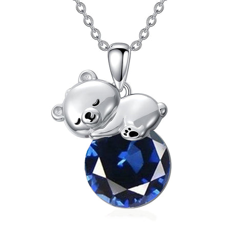 Sterling Silver Cubic Zirconia Teddy Bear Pendant Necklace Christmas Gifts for Women