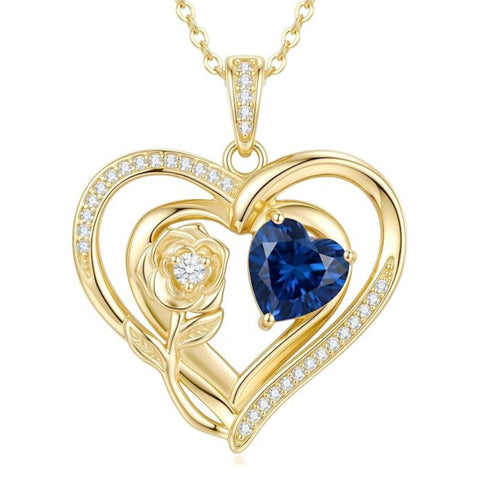 14K Gold Plated Birthstone Rose Heart Birthstone Necklace for Women