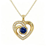 14K Gold Plated  Birthstone Heart Pendant  Necklace for Women Engraved with  I Love You