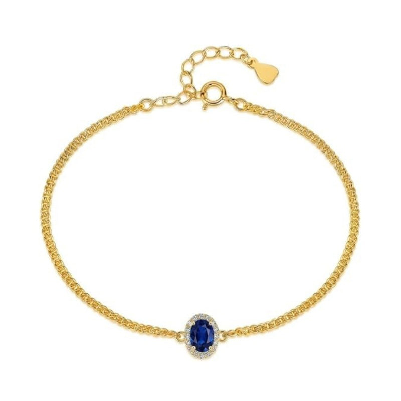 14K Gold Plated Halo Oval Birthstone Cuban Chain Bracelets for Her