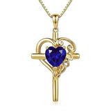 14K Gold  Plated Heart Shape Birthstone  Love Cross Necklace for Women Religious Jewelry