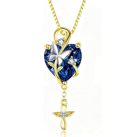 14K Gold Plated  Heart Birthstone Butterfly Infinity Angel WingPendant Necklace for Women