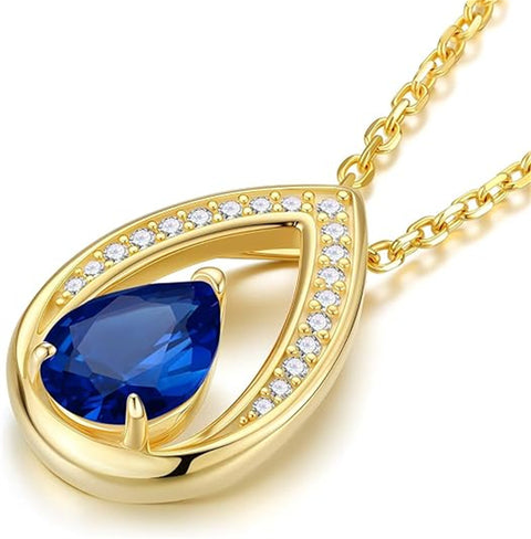 Sterling Silver Teardrop Birthstone Pendant Necklace Valentine's Day Gifts for Her