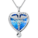 Sterling Silver Birthstone RN Medical Caduceus Pendant Necklace