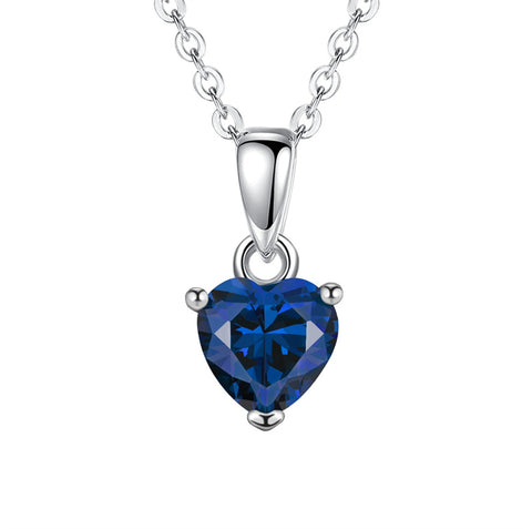 Sterling Silver Heart-Shaped 12 Month Birthstone Cubic Zirconia Pendant Necklace, Valentine's Day Gift