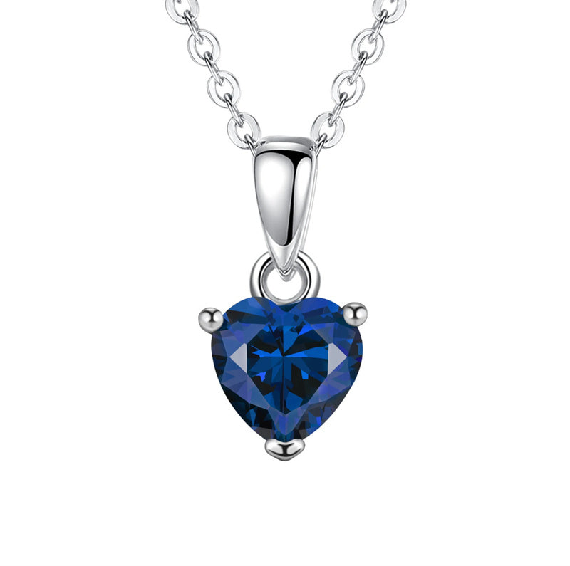 Sterling Silver Heart-Shaped 12 Month Birthstone Cubic Zirconia Pendant Necklace, Valentine's Day Gift