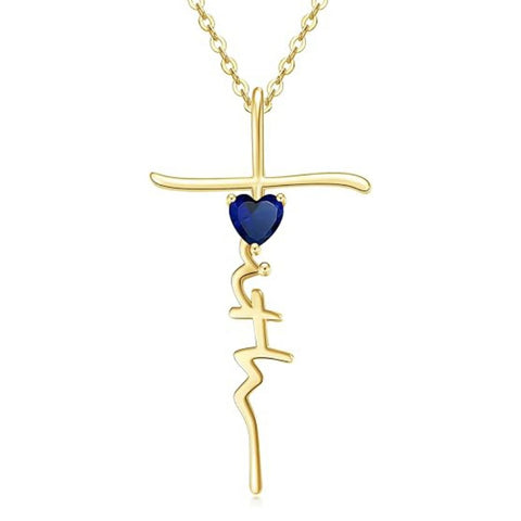 Cross Faith Heart 14K Gold Plated  Birthstone Necklaces for Women