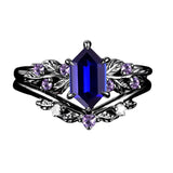 Sterling Silver Hexagon Gemstone Vintage Leaf Engagement Wedding Anniversary Ring Set