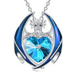 Dragon Necklace 925 Sterling Silver Birthstone Pendant with Heart Shaped Crystal Jewelry Gift for Women Girl