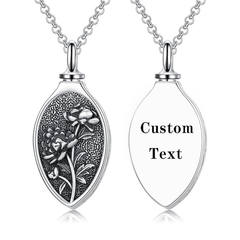 Sterling Silver 12 Month Birth Flower Urn Necklace for Ashes