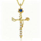 14K Gold Plated Birthstone Cross Necklace for Women Faith Necklace Christian Jewelry