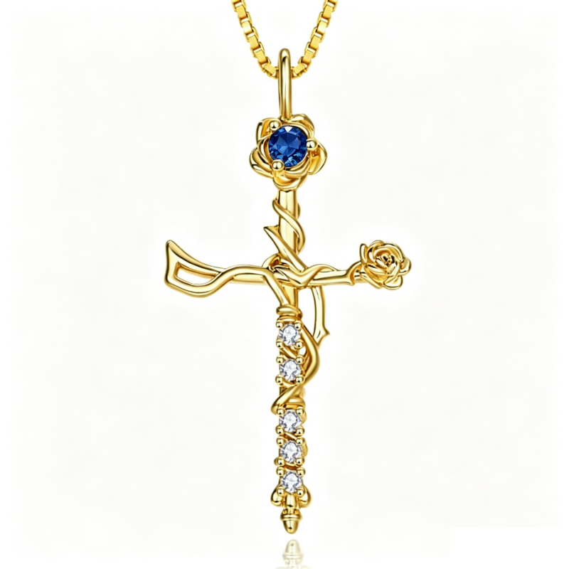 14K Gold Plated Birthstone Cross Necklace for Women Faith Necklace Christian Jewelry